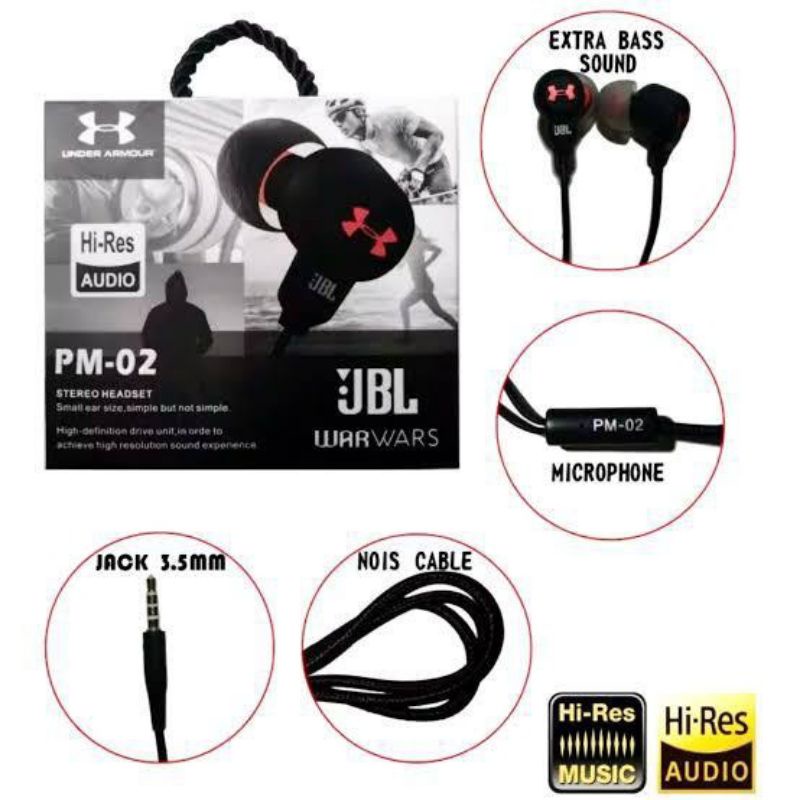 Promo Headset JBL PM-02 Superbass Original Packing Import For Telepon Music Gaming Daily Whit Mic