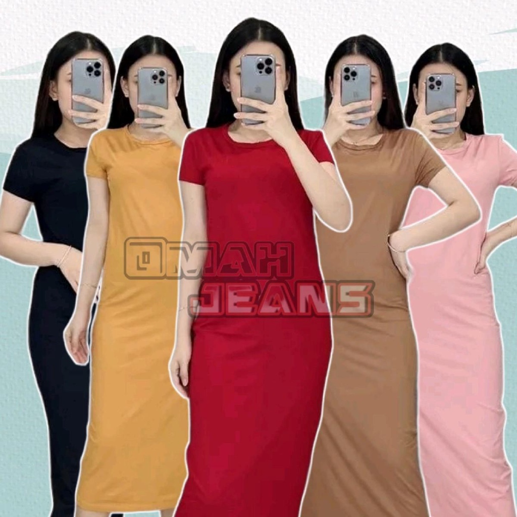 long dress casual santai basic polos bodycon kaos wanita