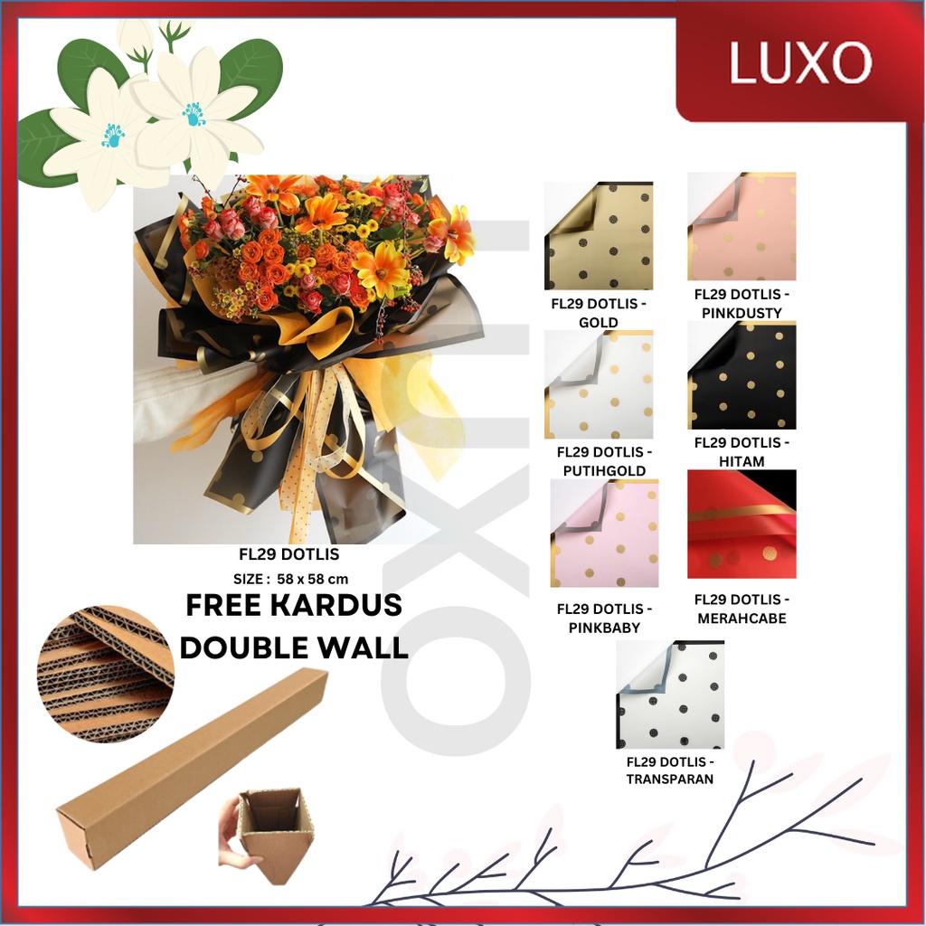 

LUXO - (5 LEMBAR) - FL29 DOTLIS Kertas Bunga Paper Buket Motif Polkadot List Transparan Florist Kado Cellophane