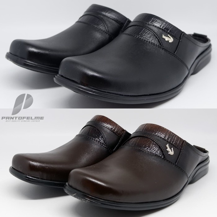 DRB Sepatu Sandal Pria Crocodile Kulit Asli - Sandal Slop Pria - Kode 27LS - Hitam, 41