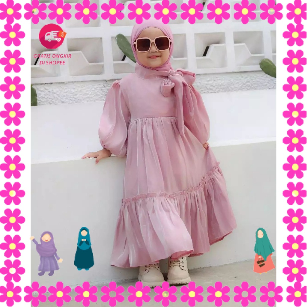 BAJU MUSLIMAH PEREMPUAN MENGAJI PIKNIK KONDANGANLEBARAN/ Syila Kids + jilbab Gamis Anak Perempuan Um