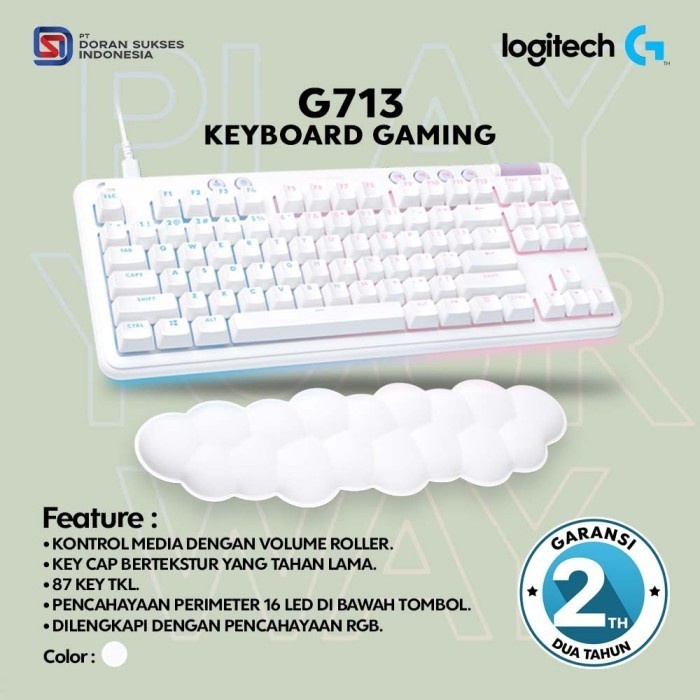 Logitech G713 Keyboard Gaming Mechanical TKL RGB Lighting - Putih, Linear