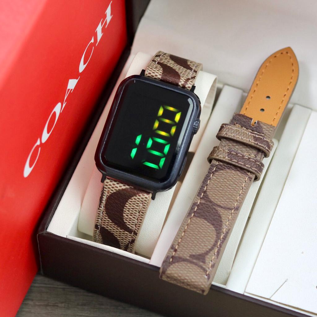 (BISA COD) JAM TANGAN WANITA COACH KULIT DIGITAL PREMIUM DIAMETER 36MM FREE BOX+PAPERBAGS||JAM TANGA