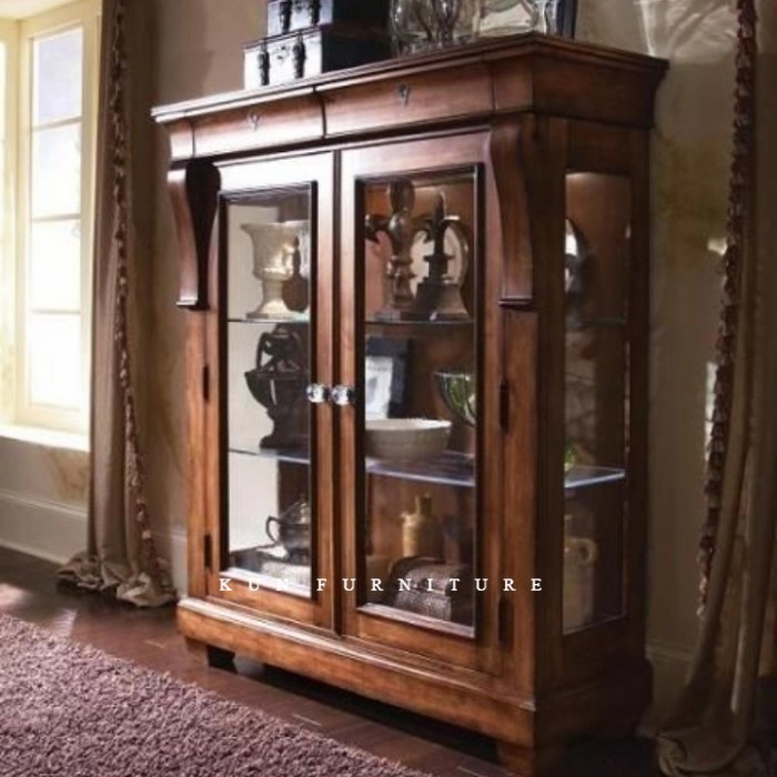 lemari hias kaca Almari pajangan jati | kun furniture