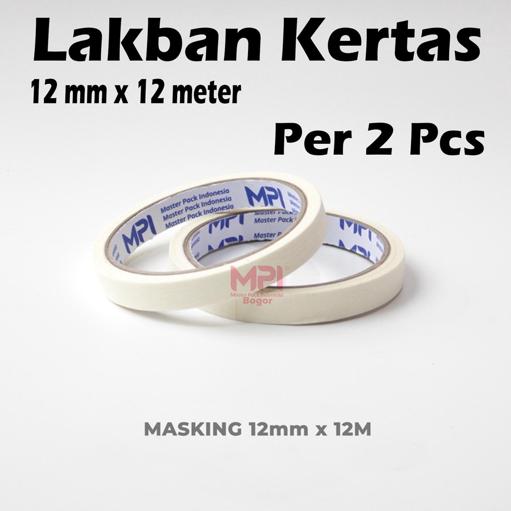 

2 Pcs Lakban Kertas 12 mm x 12 Meter - Masking Tape 12 mm x 12 M - Master Pack Indonesia Bogor
