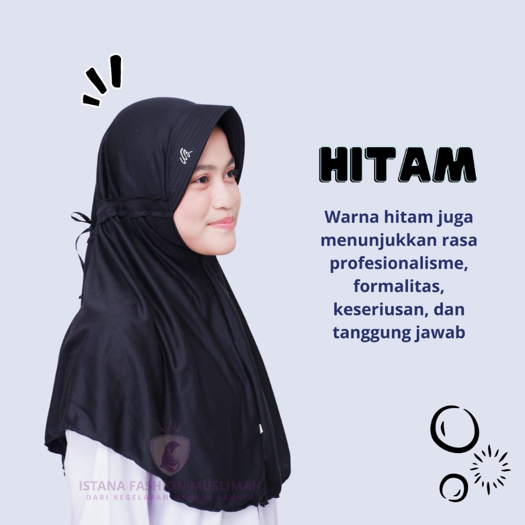 Kerudung Sekolah Anak SD SMP SMA Pita Hitam Polos Ukuran S,M,L,XL Instan Anak Dewasa Kerudung Rabban
