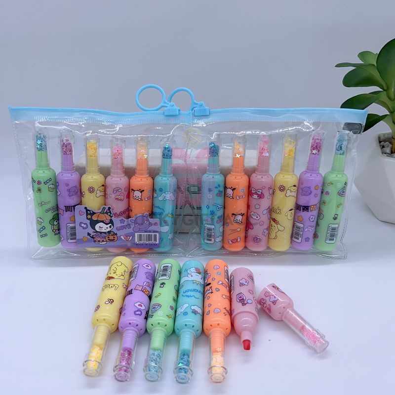 

(SANRIO UNIQUE 23) STABILO 6 WARNA SANRIO / HIGHLIGHTER SANRIO + BINTANG KECIL MINI MINI DAN POUCH PLASTIK MOTIF CINNAMOROL MELODY KUROMI