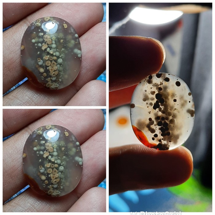 Natural Batu Akik Kristal Motif Gambar Telur Kodok Putih Kuning Antik