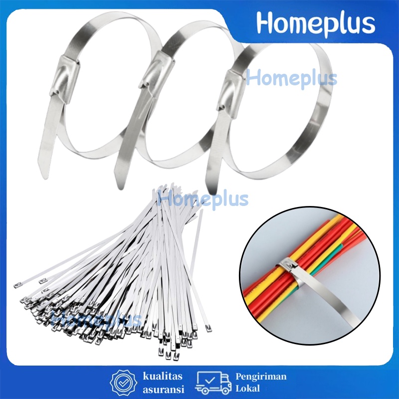HomePlus 50pcs Kabel Ties Stainless Kabel Tis Stainless Tali Pengikat Knalpot Klem Ukuran 4,6mm x 10