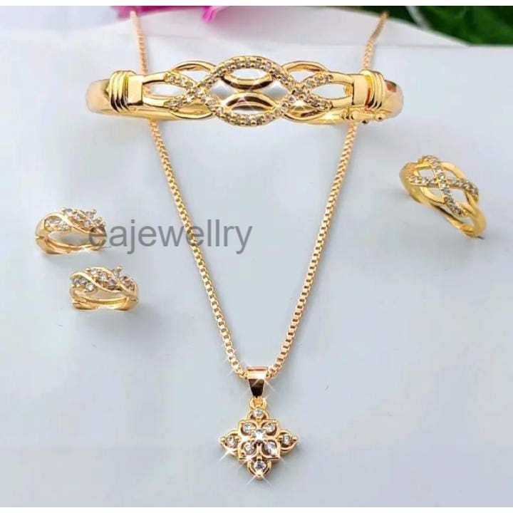 1 Set perhiasan lapis emas 24 karat asli wanita dewasa realpict titanium