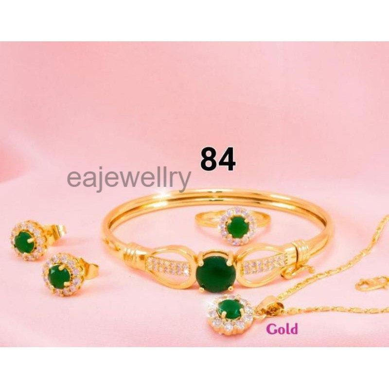 Perhiasan emas 1 set dewasa permata hijau simple anti karat