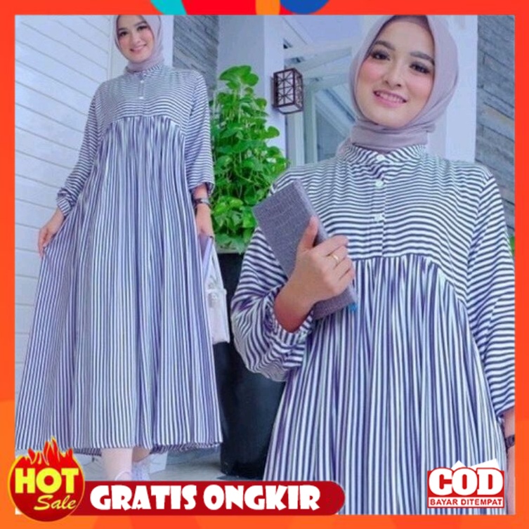 KAIN ADEM HALUS TEBAL / DRESS MIDI MOTIF DRESS POLOS KATUN BAJU GANTUNG TERLARIS SEMI DRESS GARIS-GA