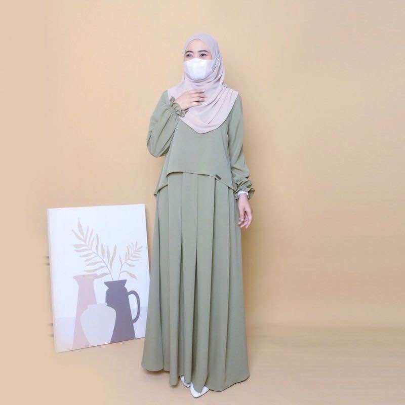 Lurie Gamis Jumbo Terbaru Crinkle Airflow Premium Dress Wanita Lengan Panjang Baju Muslim Rompi Keki