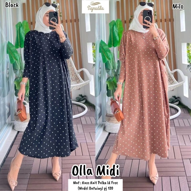 OLLA MIDI DRESS / GAMIS WANITA MOTIF POLKADOT 4 WARNA ORI BY SIGNADILA