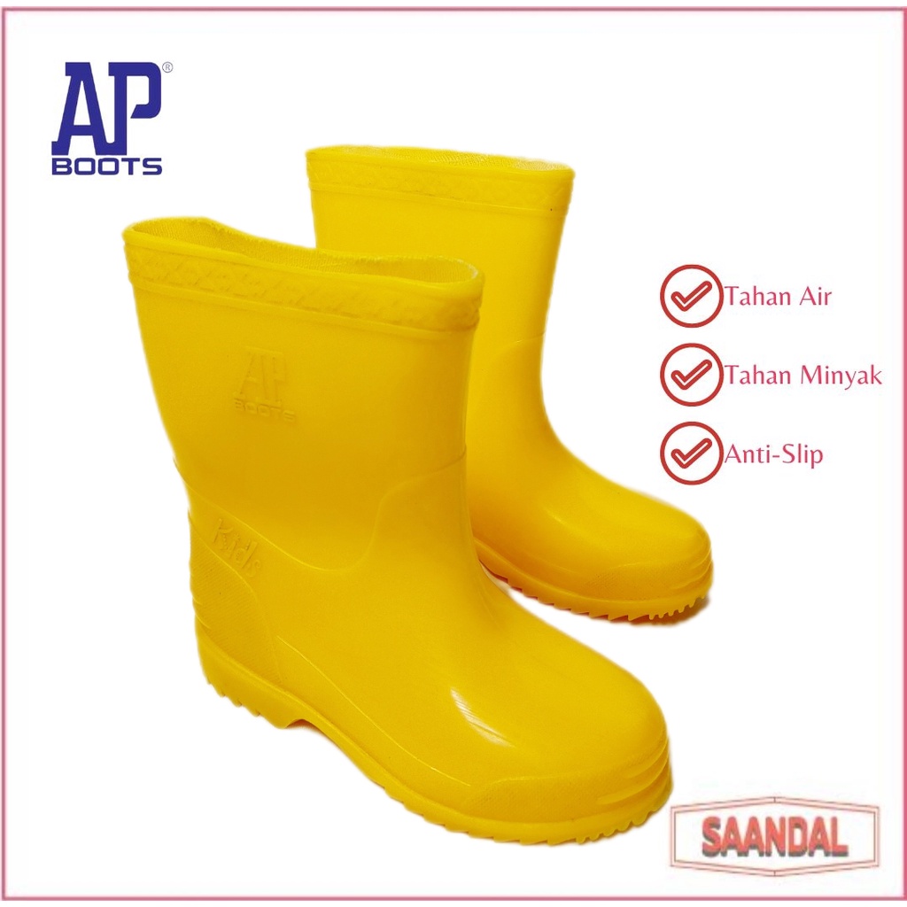 Sepatu Boots Anak AP Kids Karet Murni Anti Air Kuning Biru Pink Ungu Laki-laki Perempuan