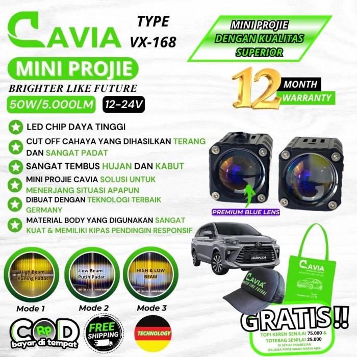 MINI PROJIE MOBIL LAMPU TEMBAK ALL NEW AVANZA LED LASER FOGLAMP PREMIUMCAVIA