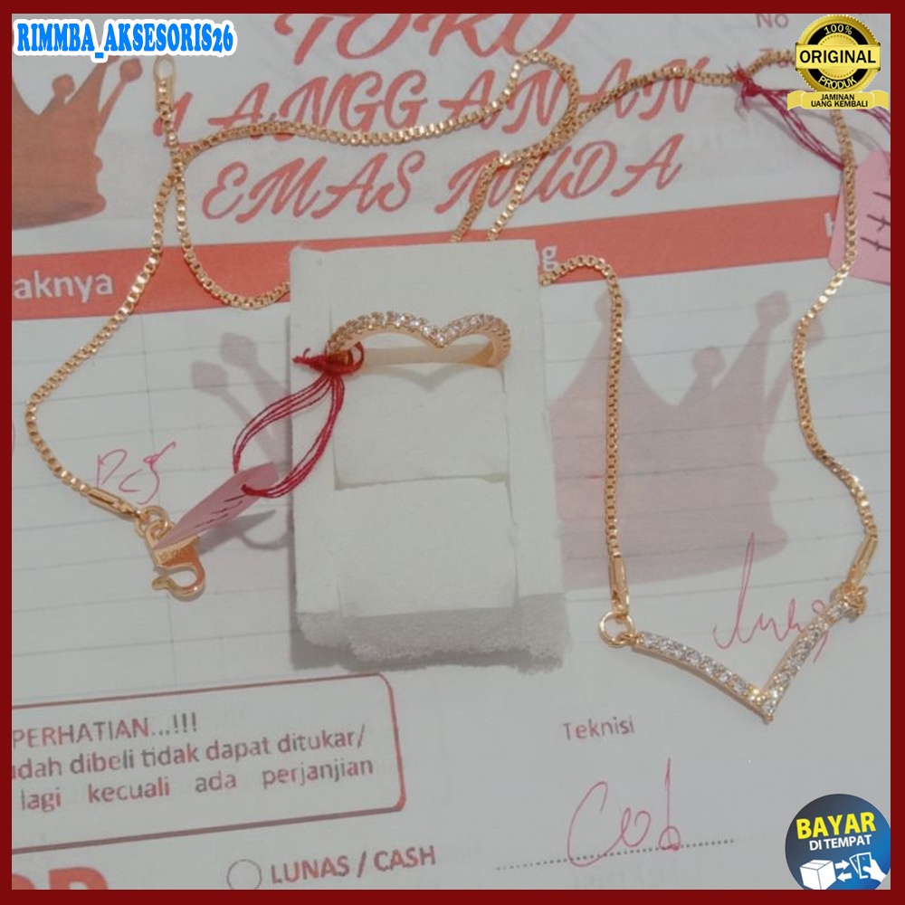 Kalung Fuji Permata Free Cincin Titanium Gold Anti Karat Model Itali Perhiasan Perempuan Wanita Dewa