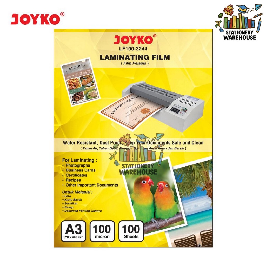 

Laminating Film Plastik Laminating Joyko LF100-3244 A3 100 Sheets