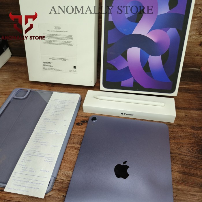 ipad air 5 256gb wifi purple mulus 99% garansi iBox + pencil + case