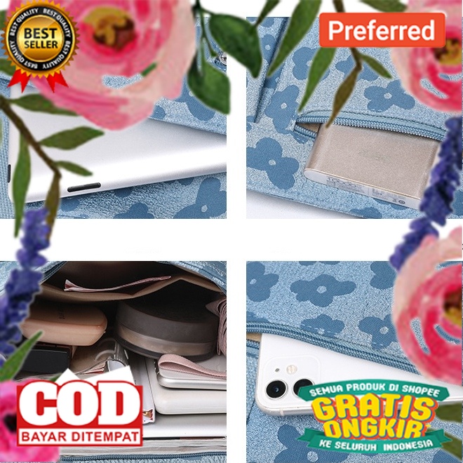 TAS SELEMPANG WANITA MURAH SLING BAG CANGKLONG PREMIUM KANVAS BIRU MOTIF BUNGA AMICO KULIAH KERJA KA
