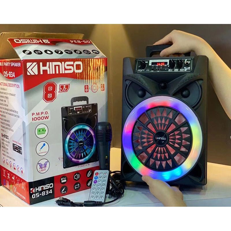 Speaker Bluetooth Portable Karaoke Kimiso Qs 834 LED 8 inch + Mic Karaoke