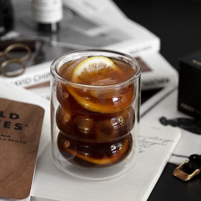 Gelas Kaca Double Wall Borosilicate Glass Tahan Panas Unik Lucu Spiral