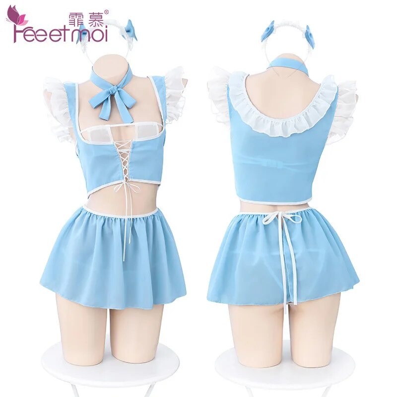 PREORDER Sweet Cute Maid Short Sexy Adult Woman Hollow Out Blouse Bandage Servant Costume Passionate