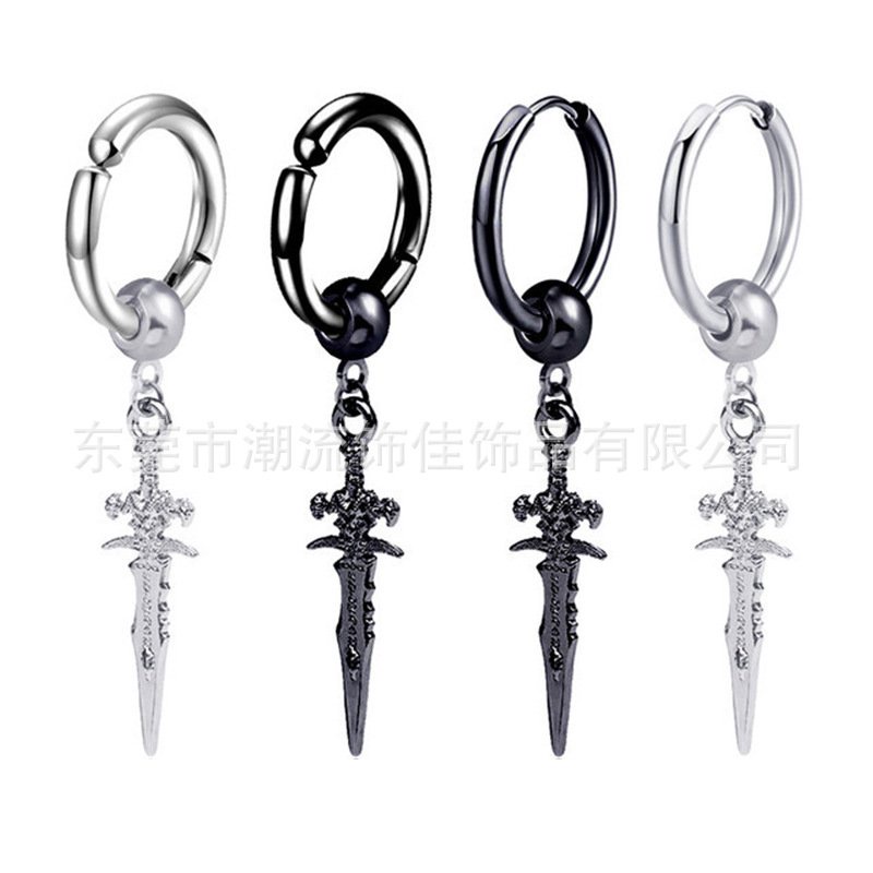 Anting-Anting Salib untuk Pria, Anting-Anting Bergaya Retro Punk Panah, Anting Pedang Silang Trendi 