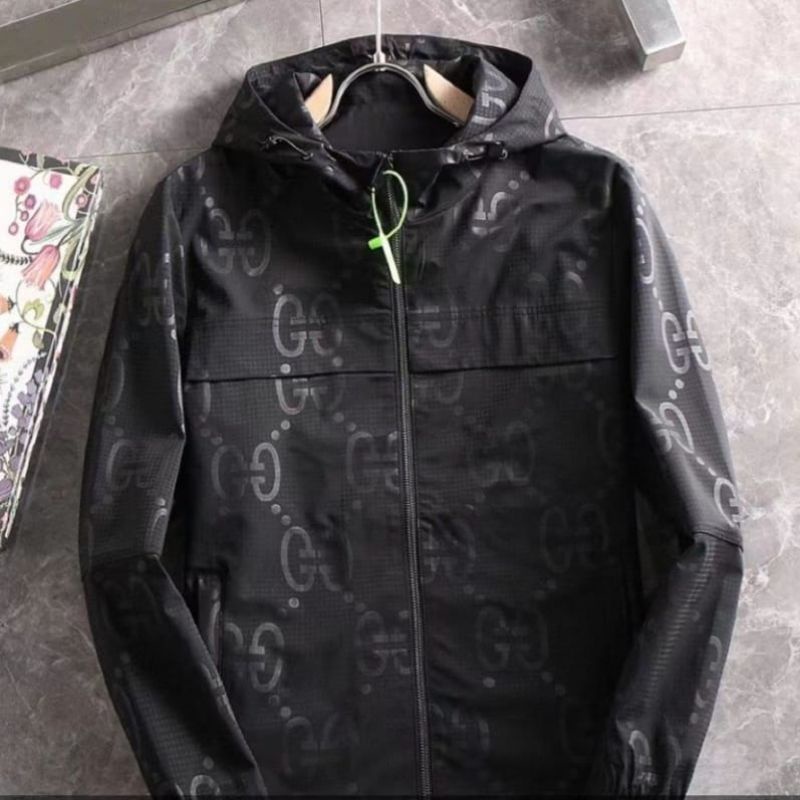 jaket cowok import jacket hoodie pria  parasut branded mirror hitam