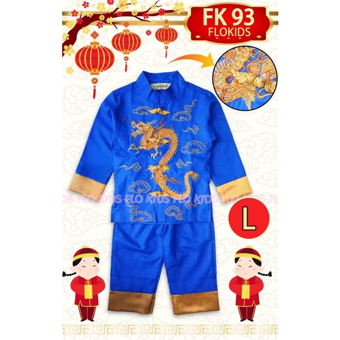 Baju CNY Imlek Cheongsam Qibao Anak Cowok Impor Gold, Red, Blue Dragon - kode L, 95