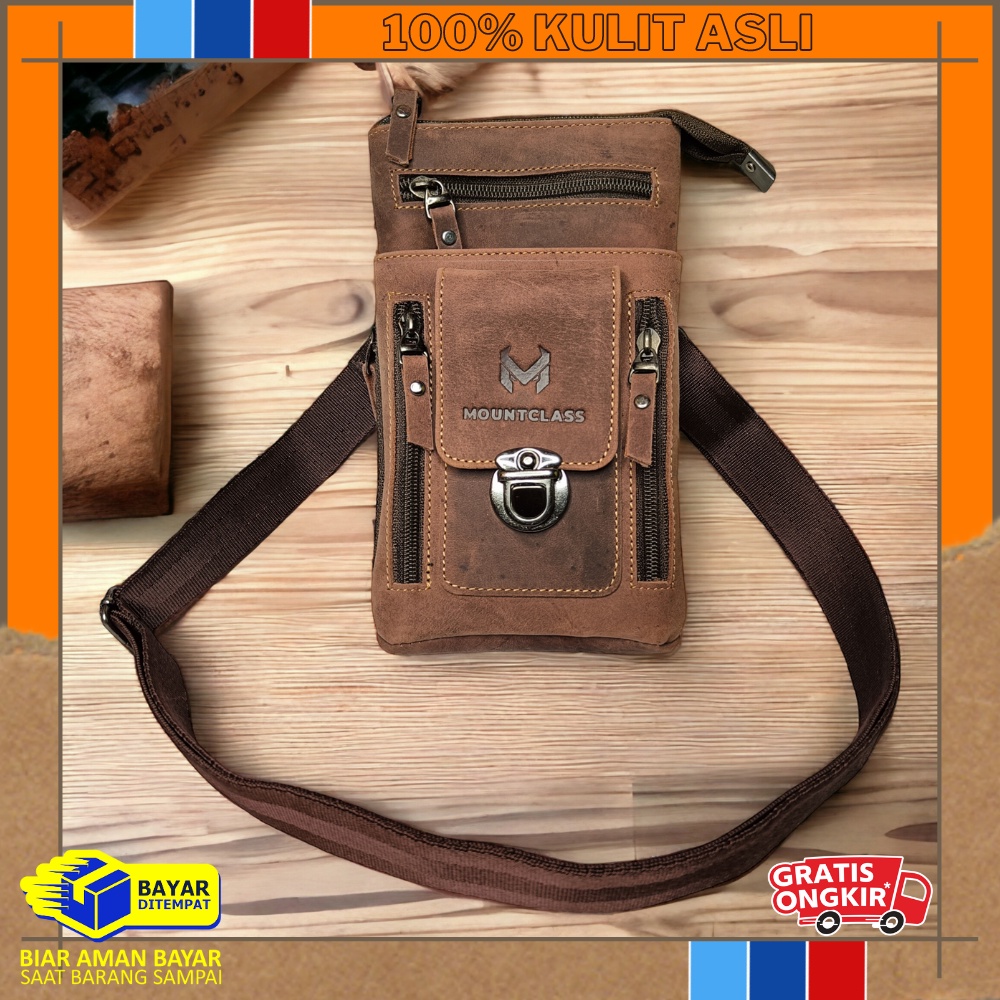 Tas Pinggang hp Selempang tas Kecil Pria 100% Kulit Sapi Asli - Vio Sling Bag