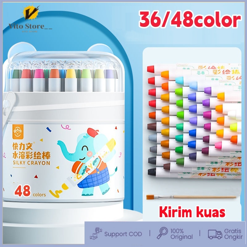 

NEW CODSet krayon sutra 48 warna untuk anak-anak, krayon larut dalam air lukisan gambar lucu yang