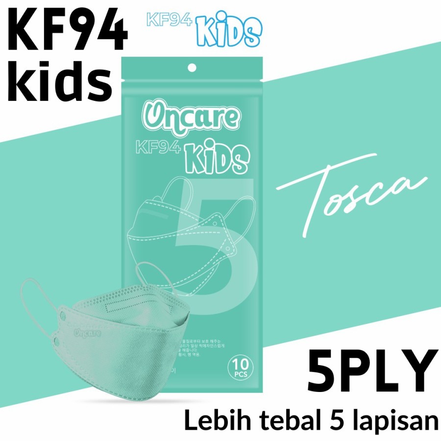 Masker ANAK KF94 ONCARE 5Ply Emboss Earloop Warna TOSCA Premium Korea Mask 1 Pack 10 Pcs
