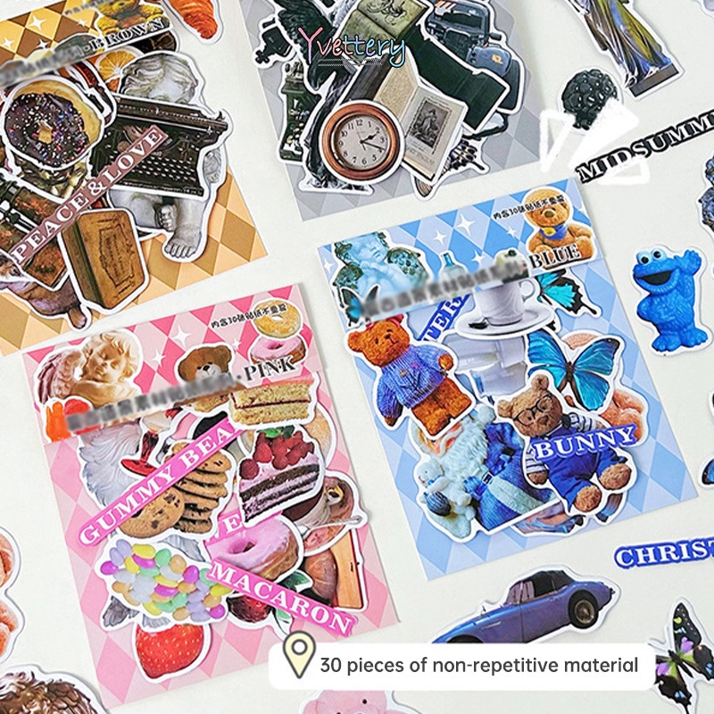 

COD❤️ Purple Hoshi 30Pcs Retro Amerika Sticker Deco Cute DIY Buku Jurnal Scrapbook-yy