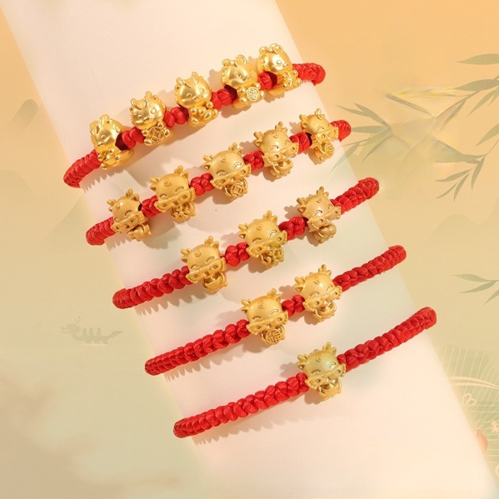Gelang Merah Naga Emas Gelang Tali Merah Gold Dragon Bracelet Murah Ornamen Imlek Hiasan Hari Raya S