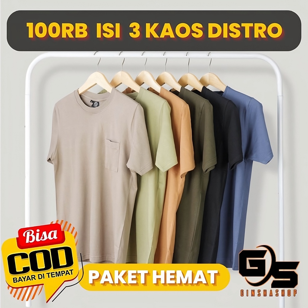 GNS Kaos Distro Pria Cotton Combed 30s Polos Kantong 100rb isi 3 Depan Pria Unfinish 100k dapat 3 pc