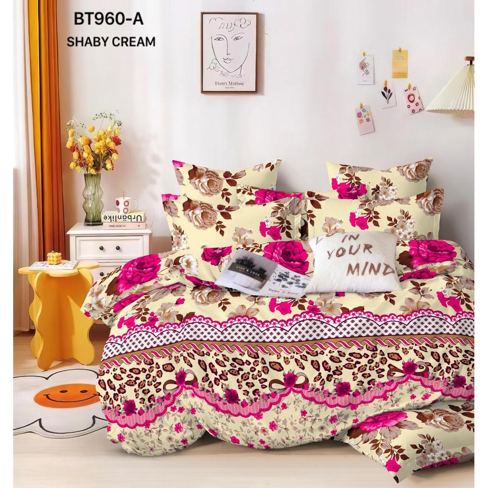Sprei set Microtex disperse CORAK SHABY CREAM (Tanpa Bedcover) KING SIZE/180X200 TINGGI 20 CM