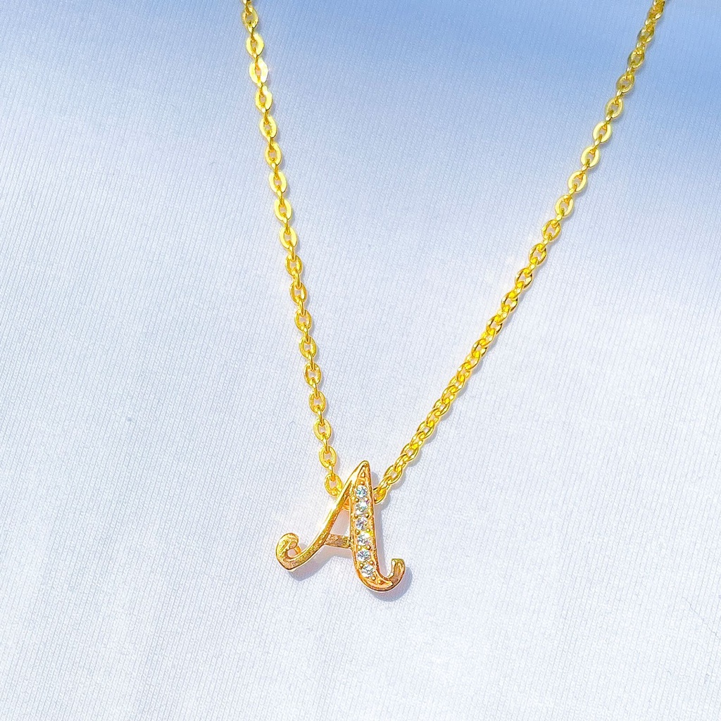 Mainan liontin anak dan dewasa emas asli kadar 700 70% 750 75% 22 surabaya huruf permata A B C D E F