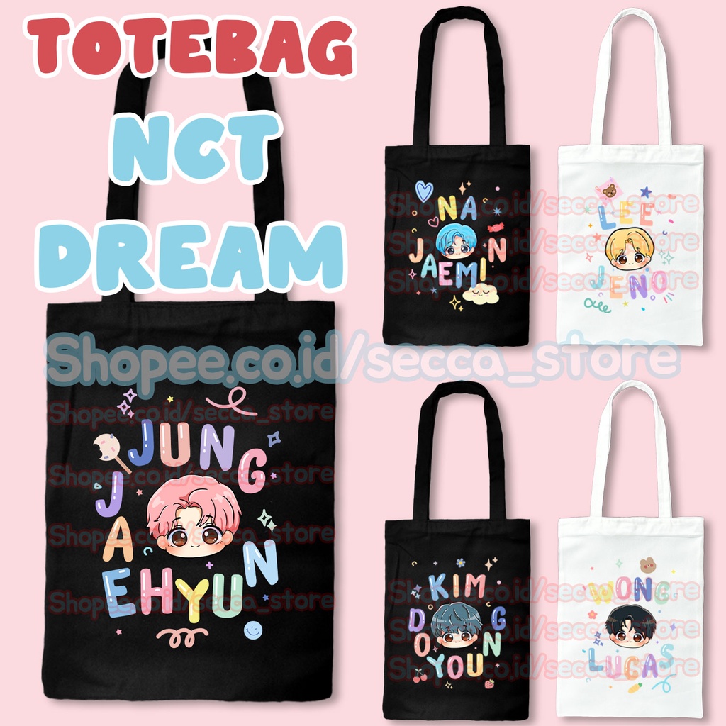 Totebag Resleting Hitam/Putih Nct Dream 127 Wayv Kpop Tote bag Kanvas Tebal Lucu Korean Style Sanrio