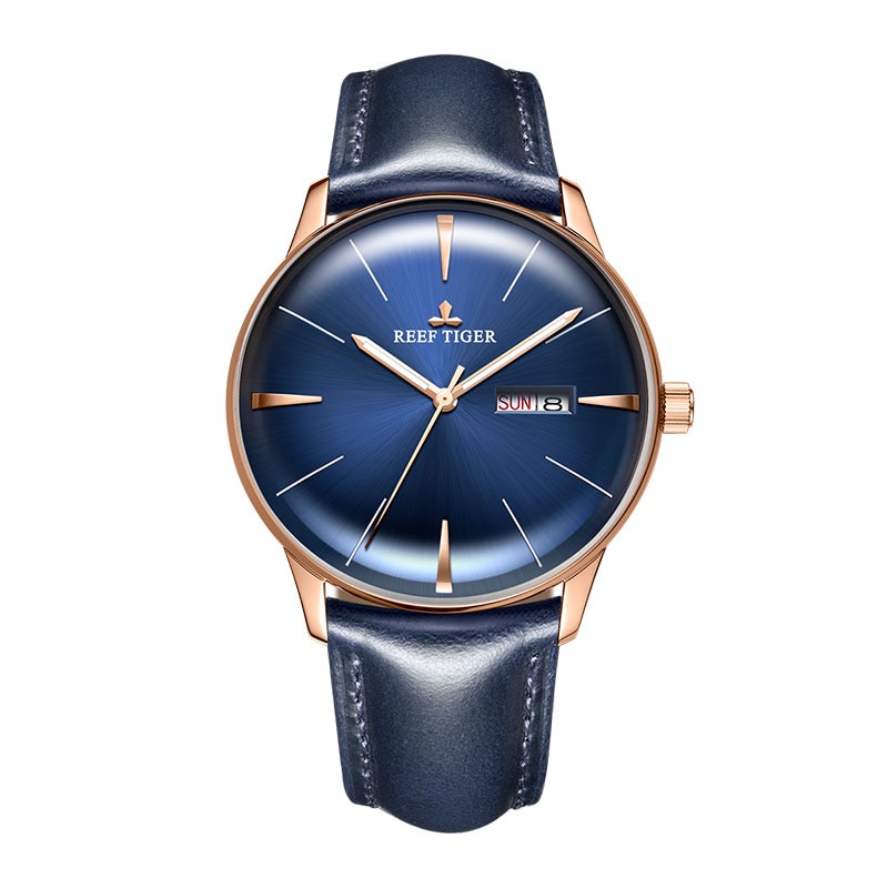 Jam Tangan Pria Reef Tiger/RT Luxury Dress Watch Men Genuine Leather Strap Blue Watch Automatic Mech