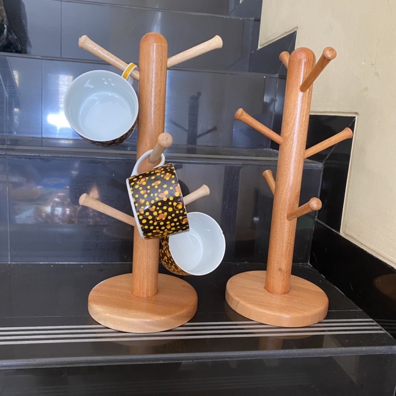 rak gelas kayu / tempat gelas rak gantung kayu mtm