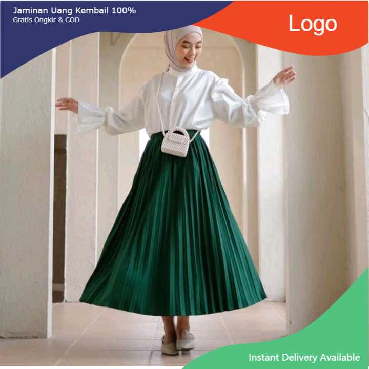 nazeeraoffcie Rok Plisket Hyget Super Premium/Rok Plisket Wanita/Rok Panjang Muslim/Rok Mayung HIJAU