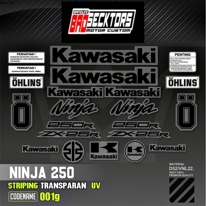 Decal Sticker Striping Variasi Transparan Uv Ninja 250 R Karbu Zx-25R Ninja 250 Old/Lama Kawasaki Ni