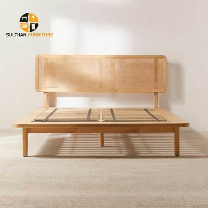 Headboard Tempat Tidur Rotan Kayu Jati - Kepala Sandaran Kasur Retro