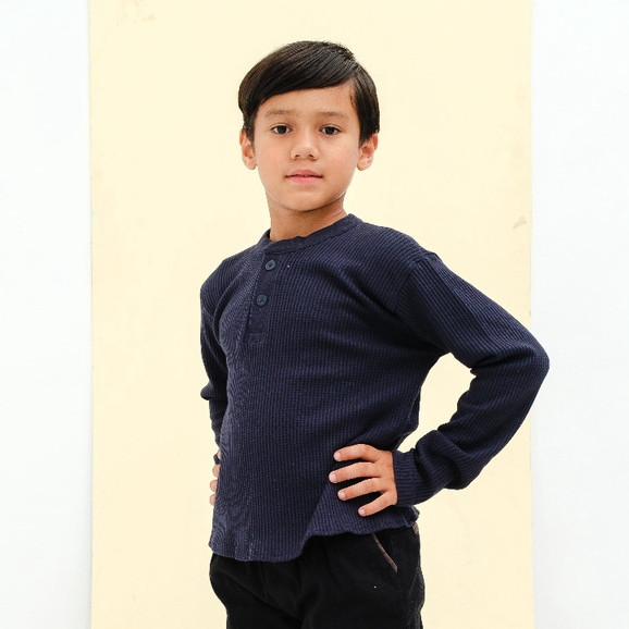 JENAKA KIDS Khautsar T-shirt Waffle Kaos Polos Anak Laki Laki Lengan Panjang Bahan Waffle