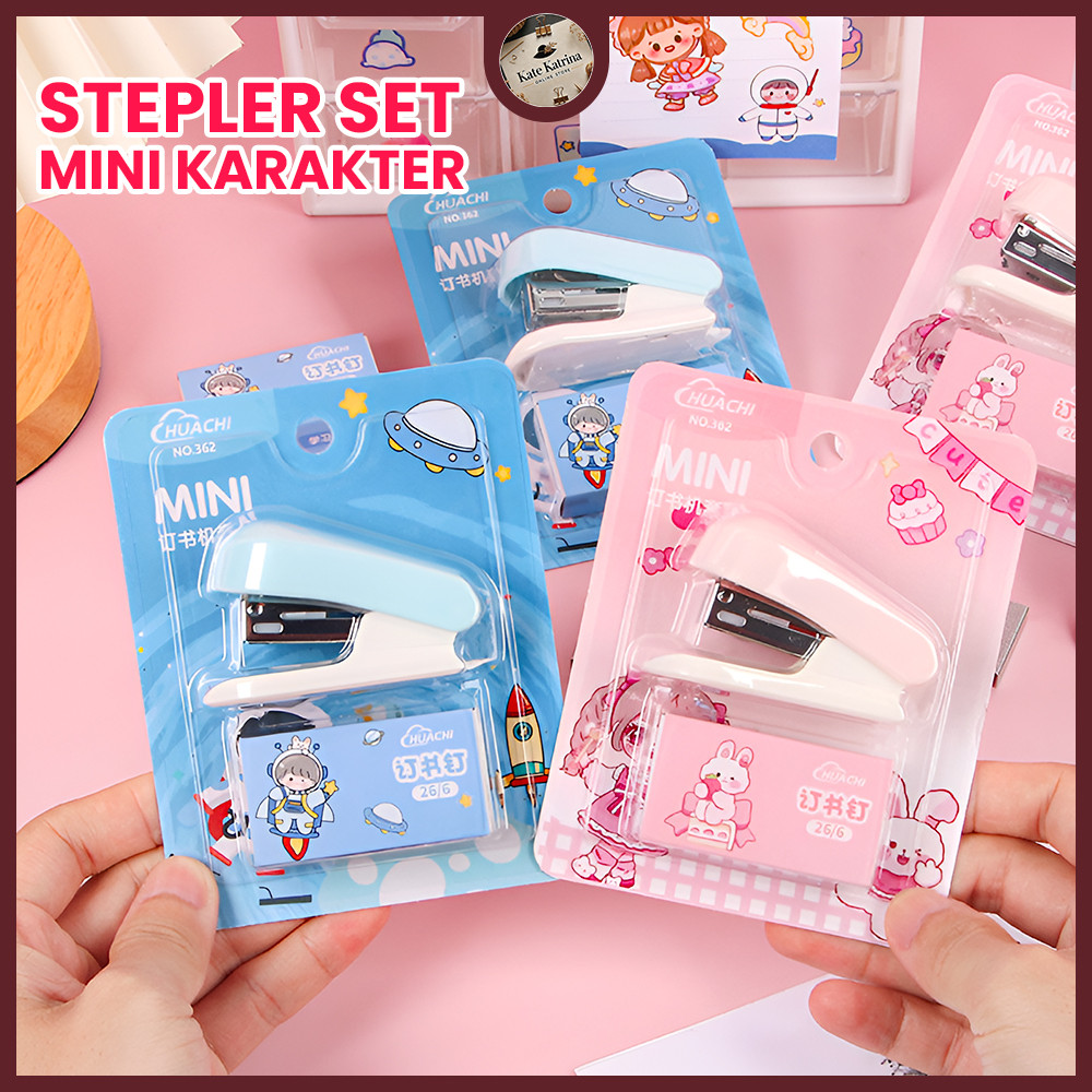

KK Stapler set mini lucu karakter Staples mini portable + isi