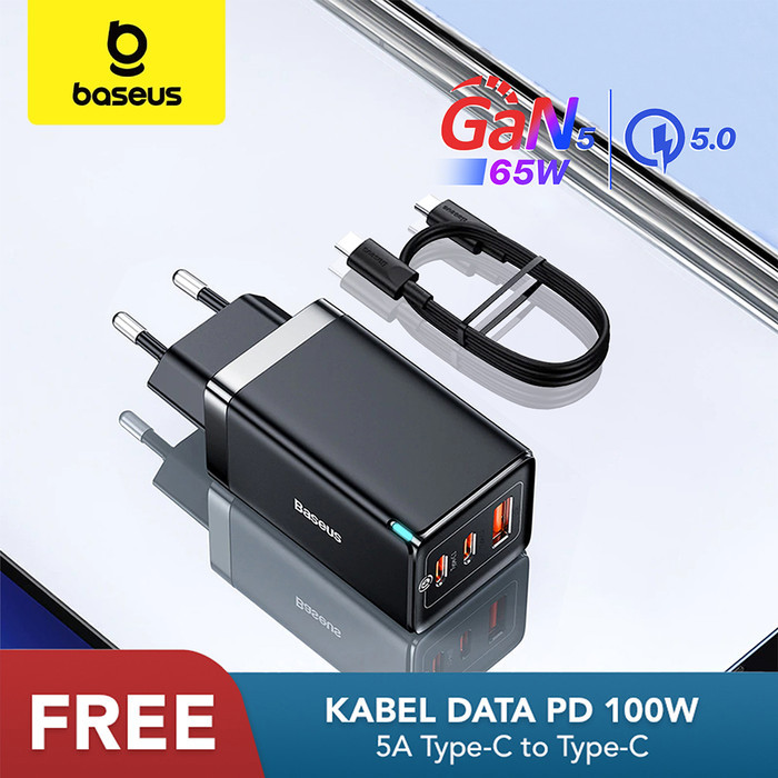 KEPALA CHARGER BASEUS 65W GAN FAST CHARGER 4.0 3.0 PD AFC S TYPE C - Gan 5 Pro 65W