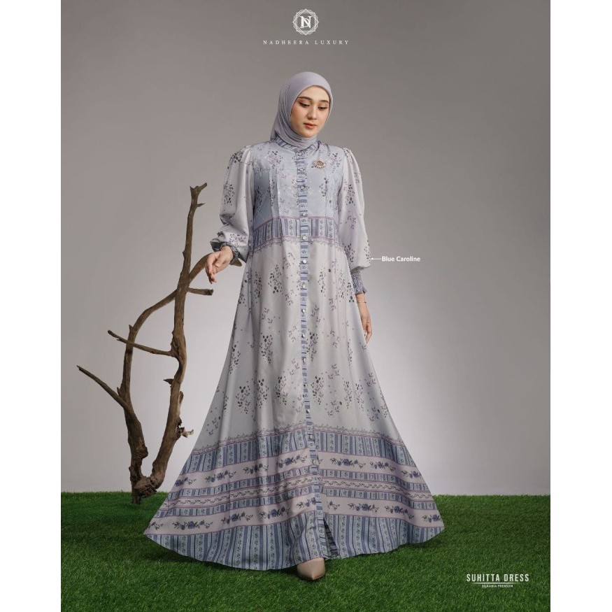 SUHITTA DRESS NADHEERA LUXURY TERBARU SUHITA gamis mewah satin nadeera - blue C, S