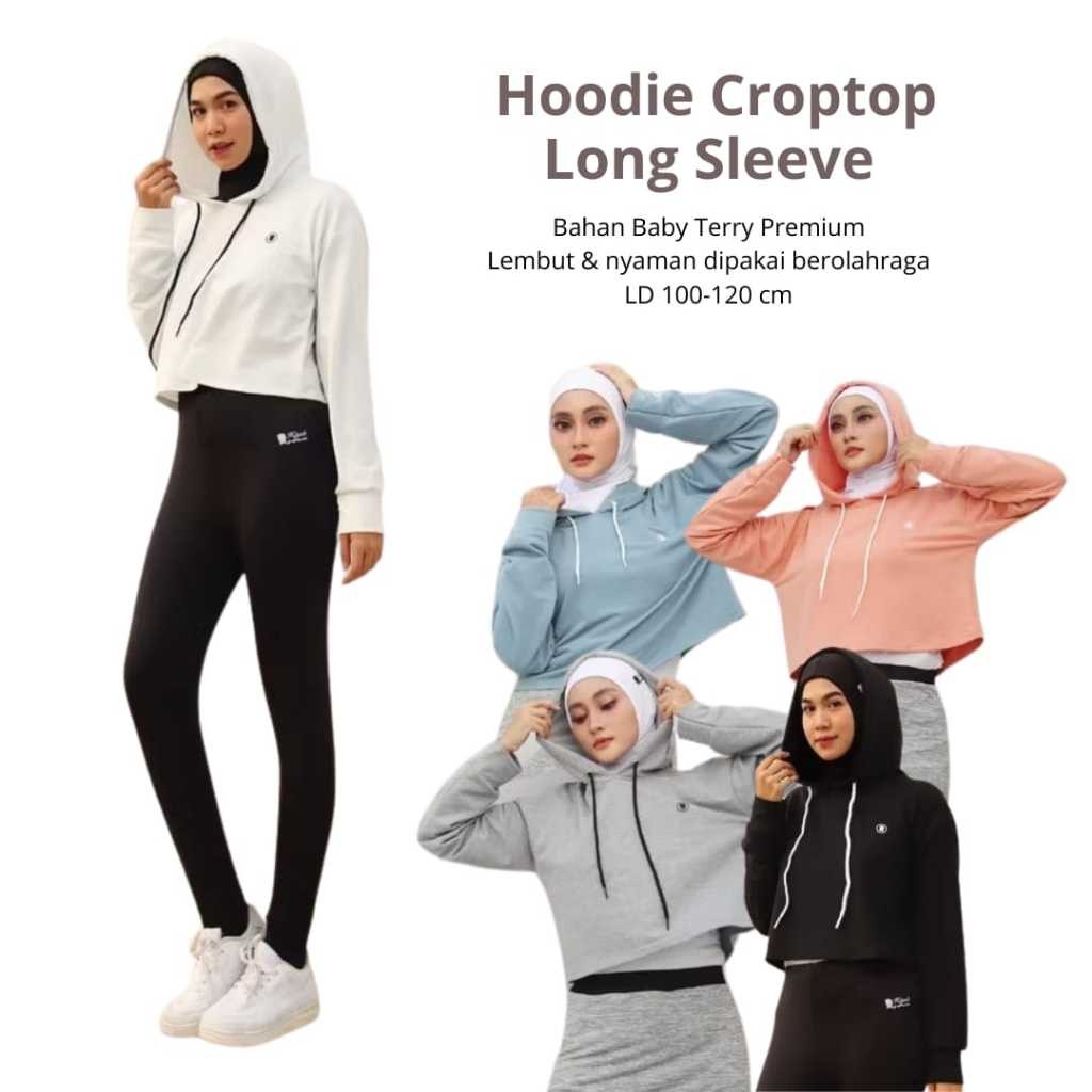 Jaket Olahraga Crop Top Wanita  Lengan Panjang Hoodie Long Sleeve Sport  untuk Gym Lari Fitnes Senam
