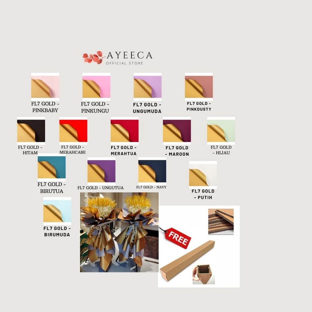 

AYEECA - FL7 GOLD 5Lembar-Kertas Bunga Buket Dua Warna Gold/Kertas Buket Bunga Florist Cellophane Bi Color Gold